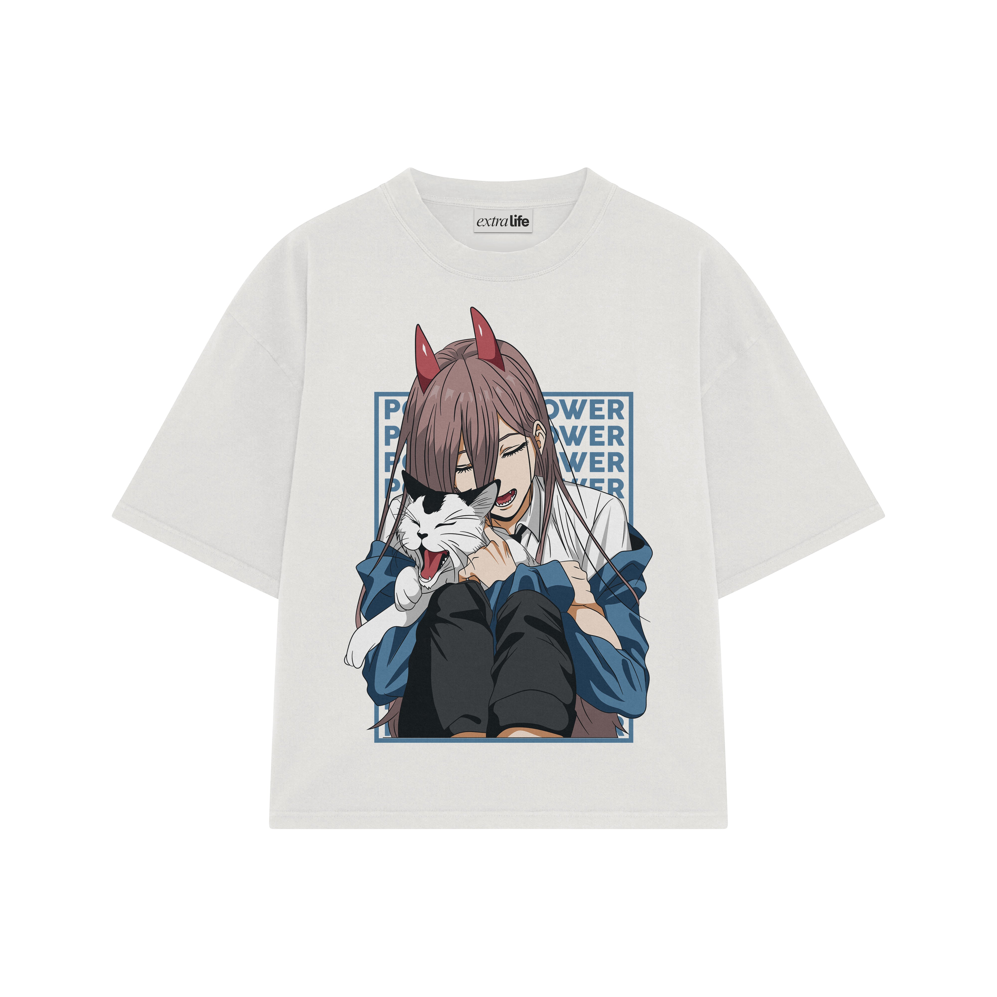 Playera streetwear premium de anime y gaming ExtraLife MX, corte boxy oversized drop shoulder heavyweight en color Deep Black y Off-White, moda urbana mexicana de culto.