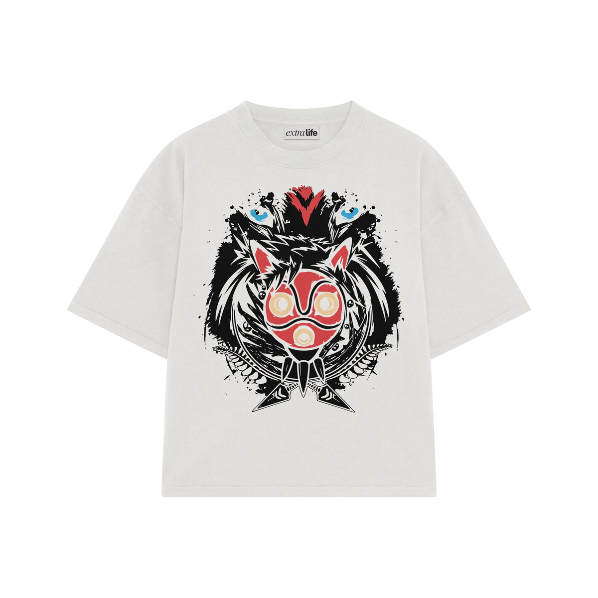 Playera streetwear premium de anime y gaming ExtraLife MX, corte oversized drop shoulder ligero y fresco en color Deep Black y Off-White, moda urbana mexicana de culto.