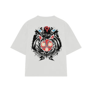 Playera streetwear premium de anime y gaming ExtraLife MX, corte boxy oversized drop shoulder heavyweight en color Deep Black y Off-White, moda urbana mexicana de culto.