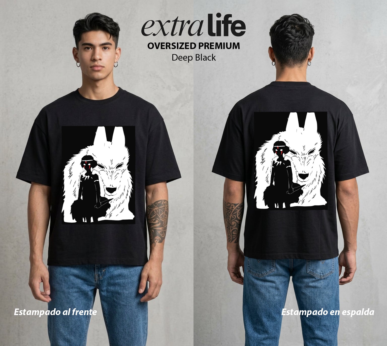 El Estudio del Viento | Loba y Princesa #03588 - Playera Oversized Premium | Deep Black - Foto en modelo