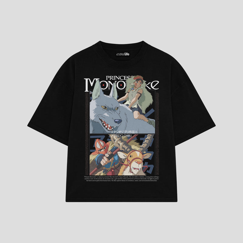 Playera streetwear premium de anime y gaming ExtraLife MX, corte boxy oversized drop shoulder heavyweight en color Deep Black y Off-White, moda urbana mexicana de culto.