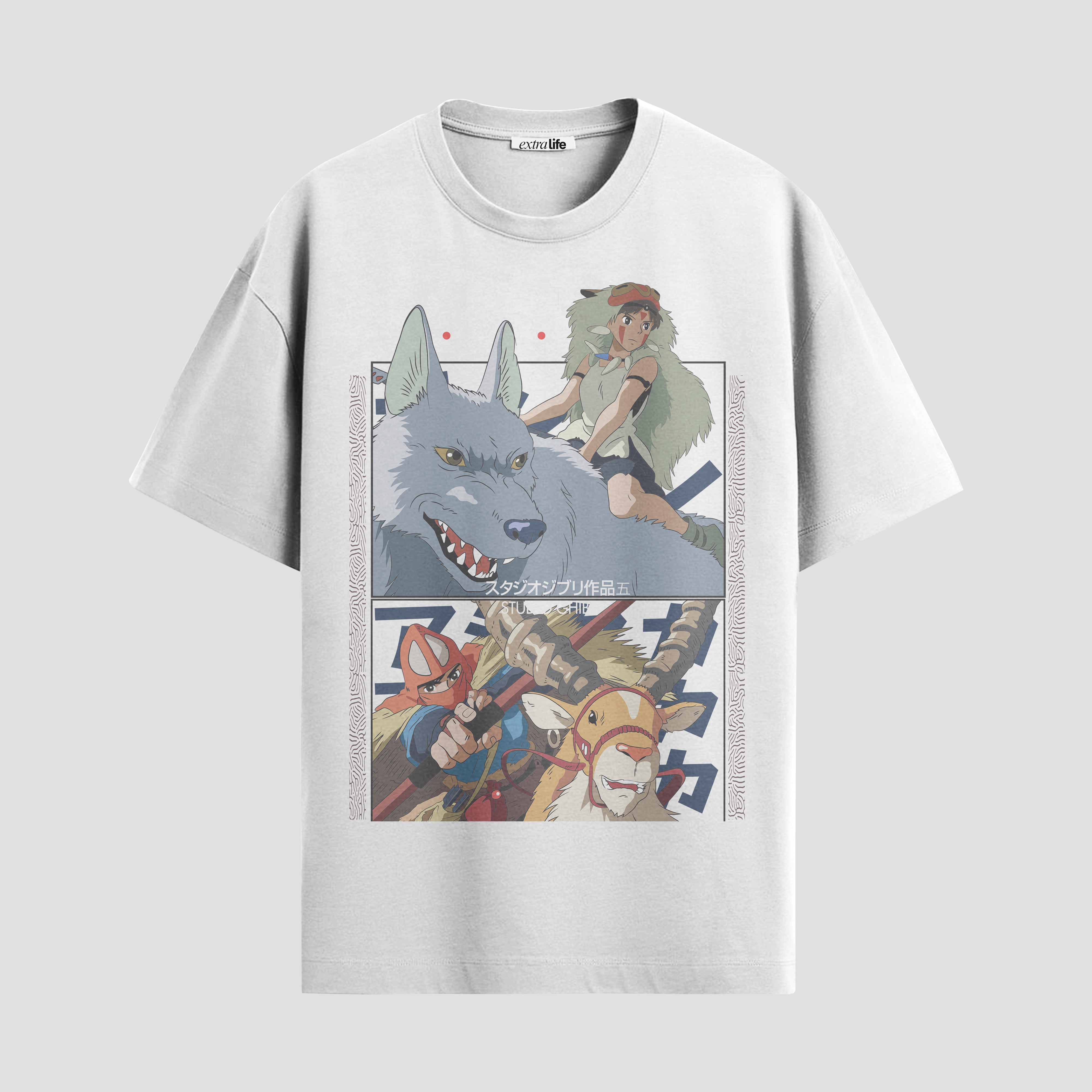 Playera urbana de anime y gaming ExtraLife MX, corte Standard Fit unisex ligero y transpirable en color Deep Black y Pure White, ropa de uso diario para gym y casual.