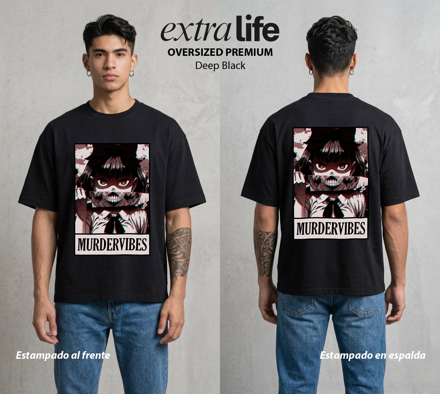 La Noche de la Calabaza | El Terror de la Noche #03592 - Playera Oversized Premium | Deep Black - Foto en modelo