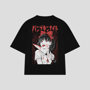 Playera streetwear premium de anime y gaming ExtraLife MX, corte boxy oversized drop shoulder heavyweight en color Deep Black y Off-White, moda urbana mexicana de culto.