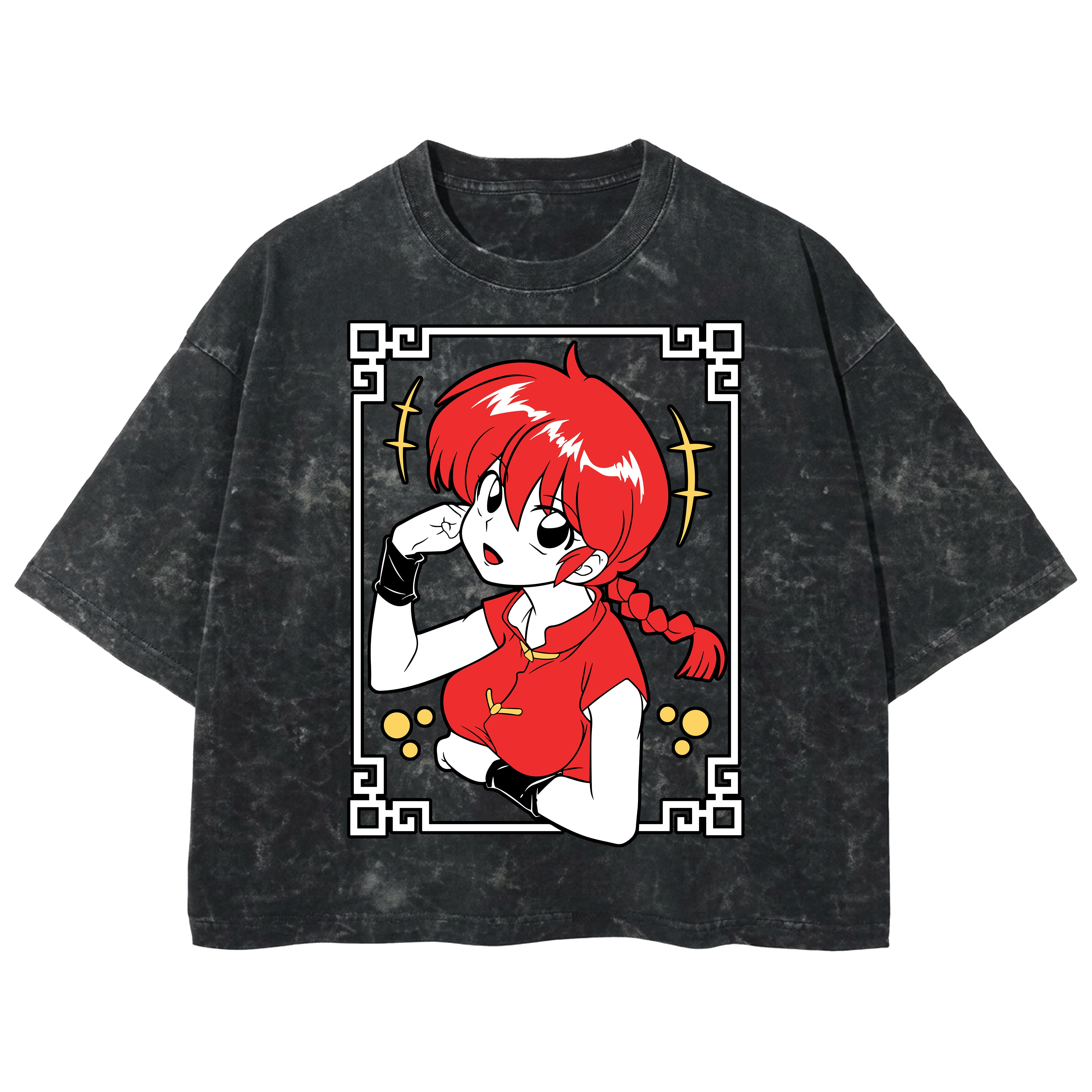 Playera streetwear premium de anime y gaming ExtraLife MX, corte boxy deluxe mineral wash heavyweight en color Acid Wash, moda urbana mexicana de culto.