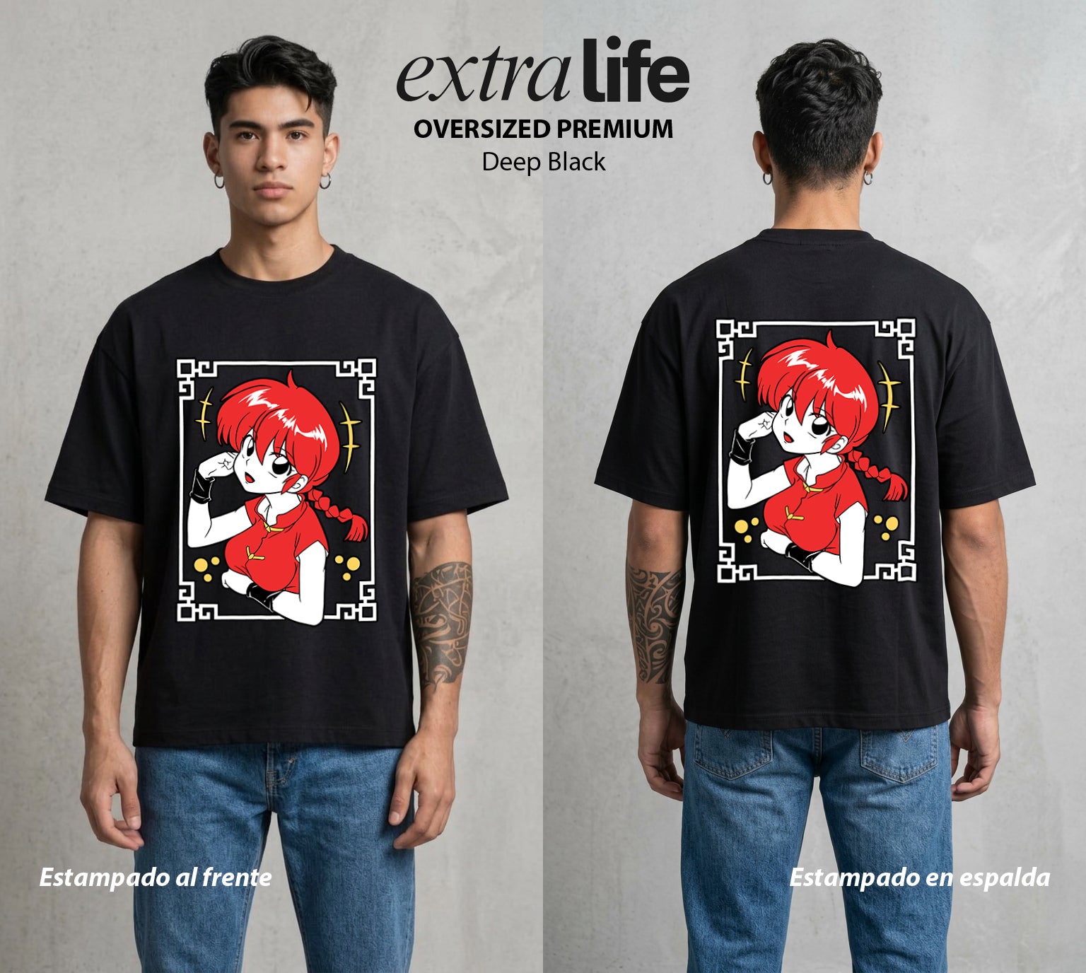El Dojo del Caos | El Que Cambia #03594 - Playera Oversized Premium | Deep Black - Foto en modelo