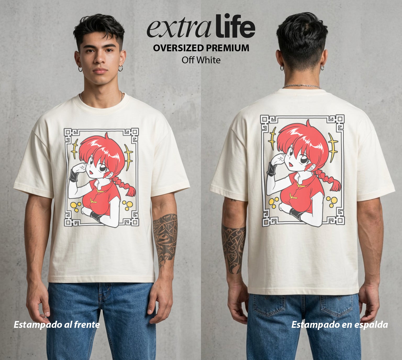 El Dojo del Caos | El Que Cambia #03594 - Playera Oversized Premium | Off White - Foto en modelo