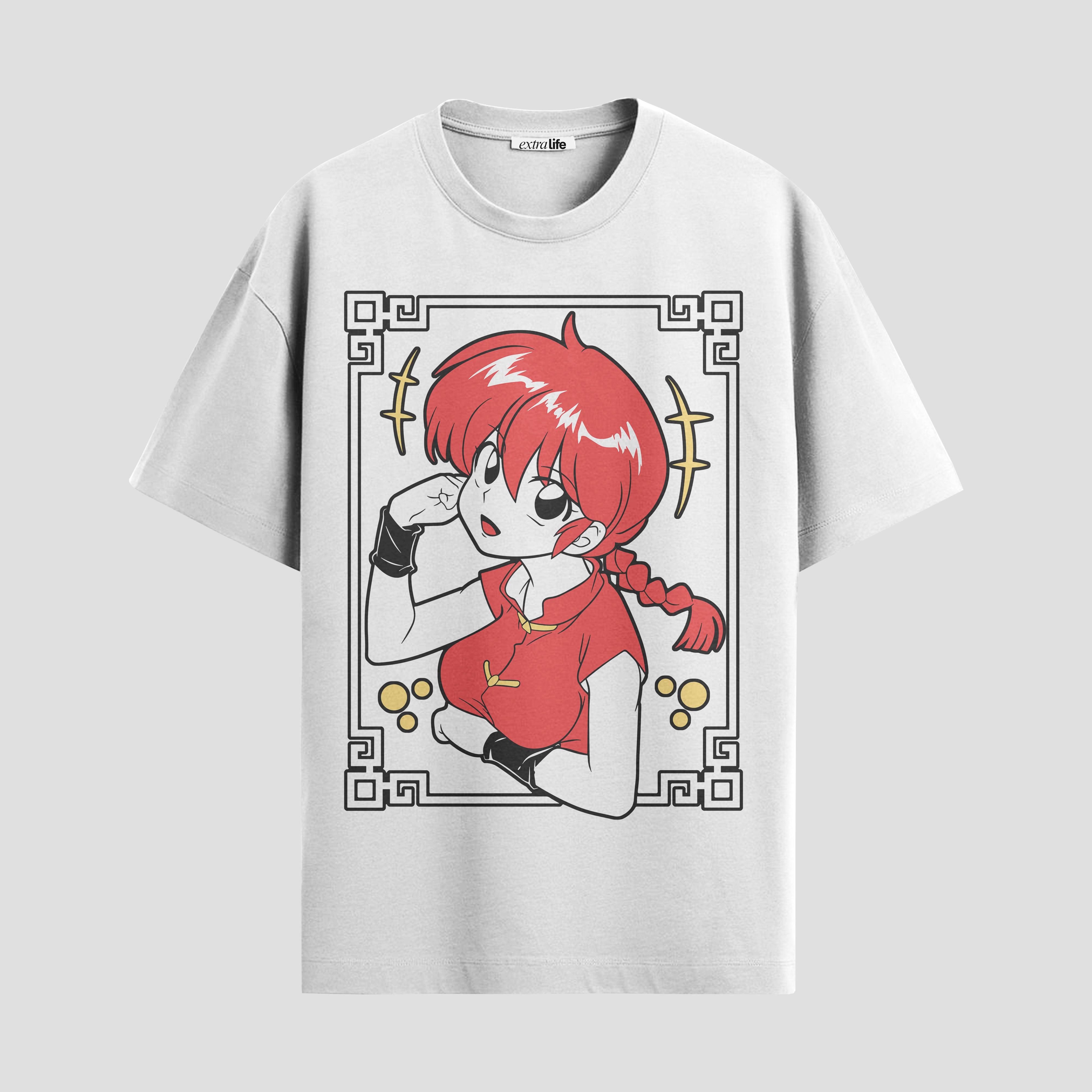 Playera urbana de anime y gaming ExtraLife MX, corte Standard Fit unisex ligero y transpirable en color Deep Black y Pure White, ropa de uso diario para gym y casual.