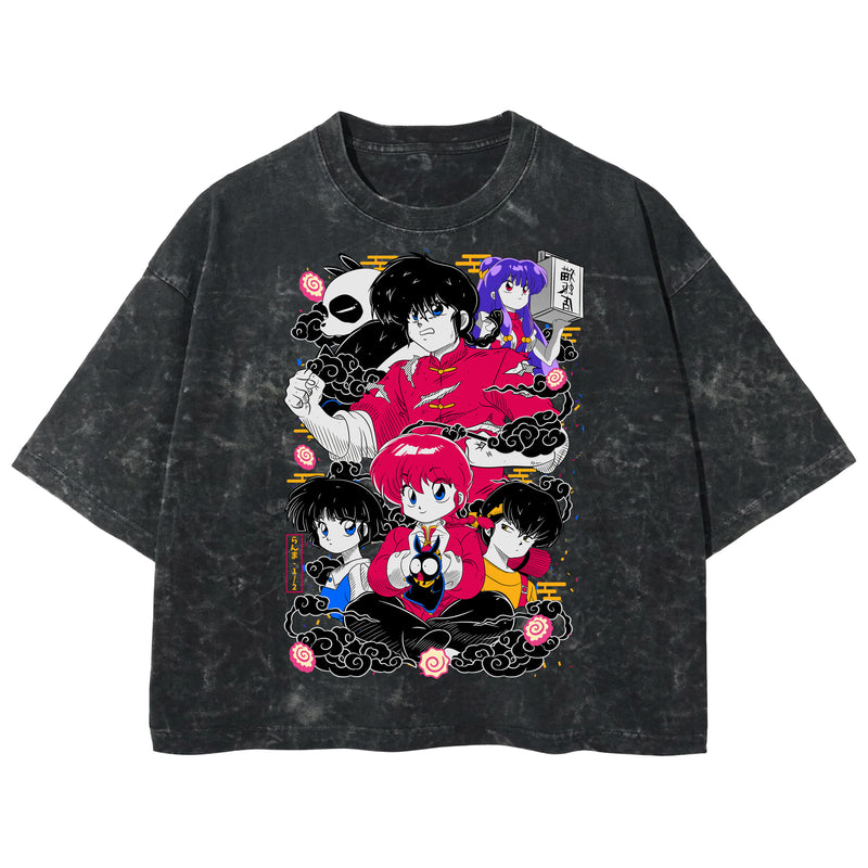 Playera streetwear premium de anime y gaming ExtraLife MX, corte boxy deluxe mineral wash heavyweight en color Acid Wash, moda urbana mexicana de culto.