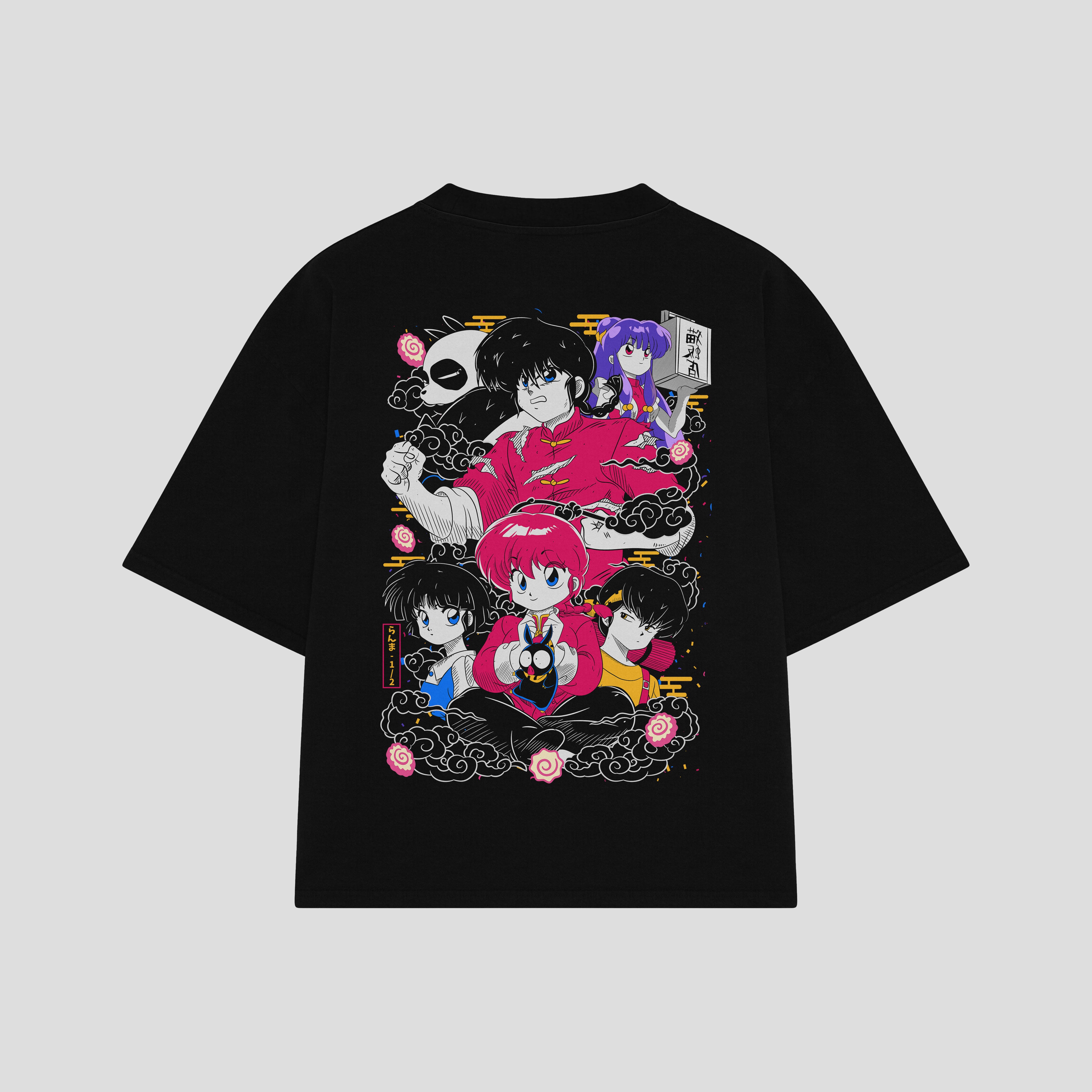 Playera streetwear premium de anime y gaming ExtraLife MX, corte boxy oversized drop shoulder heavyweight en color Deep Black y Off-White, moda urbana mexicana de culto.