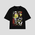 Playera streetwear premium de anime y gaming ExtraLife MX, corte boxy oversized drop shoulder heavyweight en color Deep Black y Off-White, moda urbana mexicana de culto.