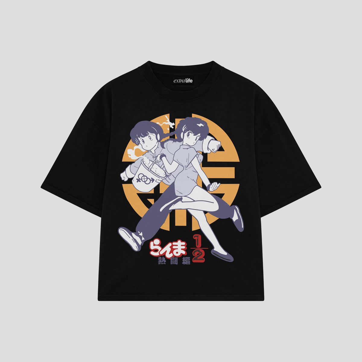 Playera streetwear premium de anime y gaming ExtraLife MX, corte oversized drop shoulder ligero y fresco en color Deep Black y Off-White, moda urbana mexicana de culto.