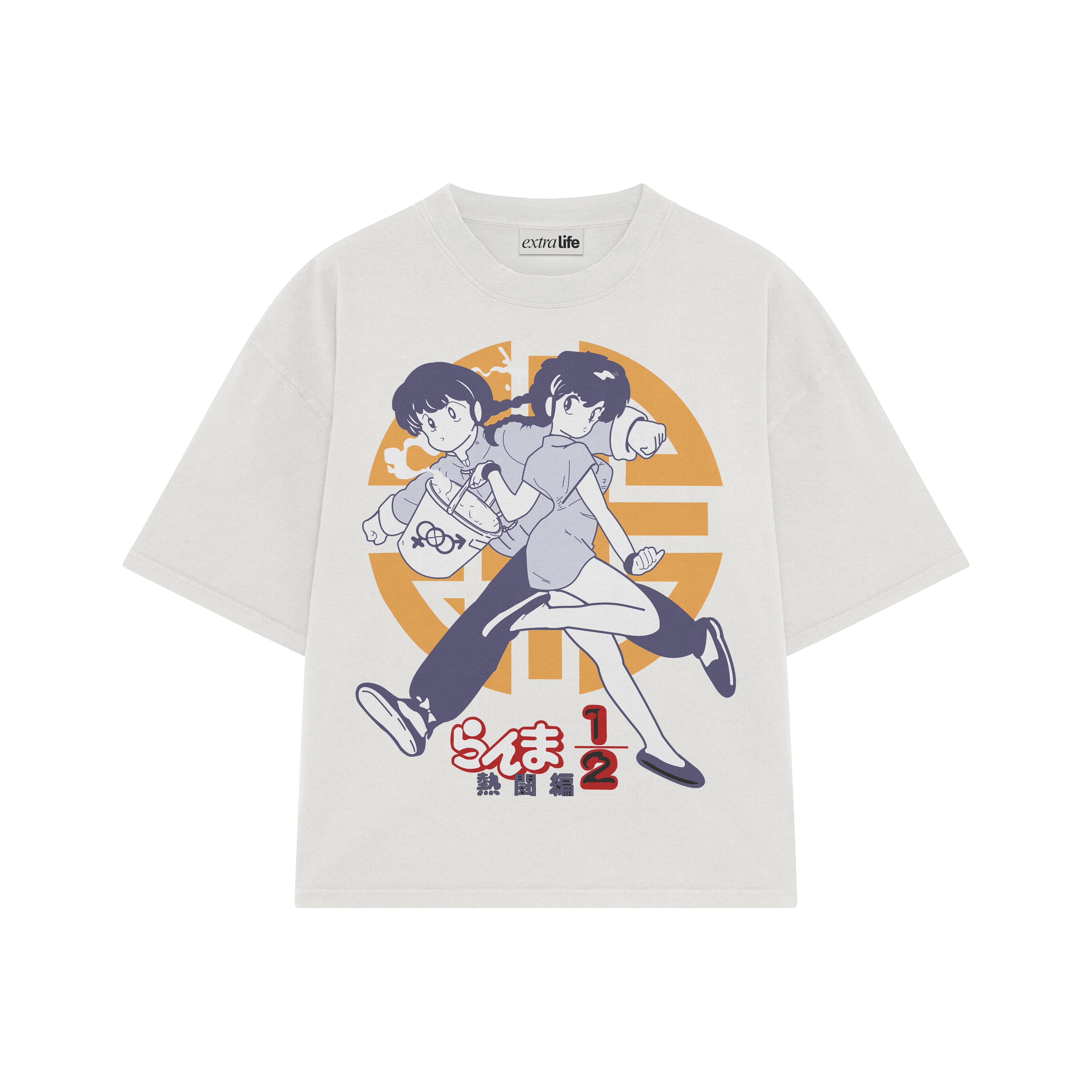 Playera streetwear premium de anime y gaming ExtraLife MX, corte boxy oversized drop shoulder heavyweight en color Deep Black y Off-White, moda urbana mexicana de culto.