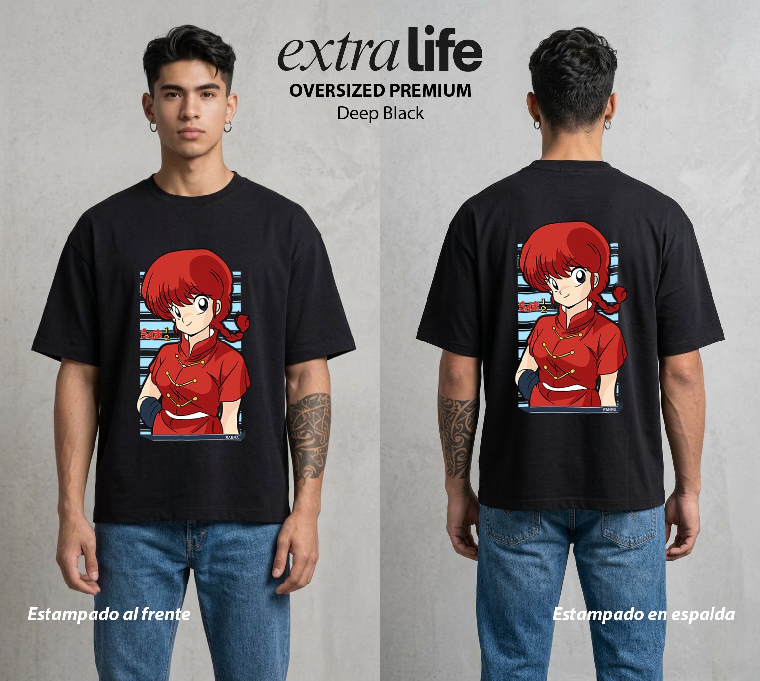 El Dojo del Caos | El Prometido Involuntario #03602 - Playera Oversized Premium | Deep Black - Foto en modelo