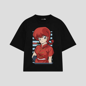 Playera streetwear premium de anime y gaming ExtraLife MX, corte boxy oversized drop shoulder heavyweight en color Deep Black y Off-White, moda urbana mexicana de culto.