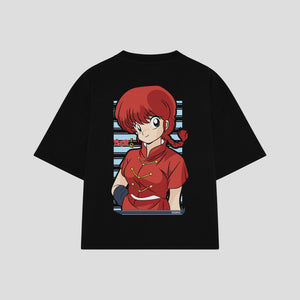 Playera streetwear premium de anime y gaming ExtraLife MX, corte boxy oversized drop shoulder heavyweight en color Deep Black y Off-White, moda urbana mexicana de culto.