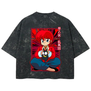 Playera streetwear premium de anime y gaming ExtraLife MX, corte boxy deluxe mineral wash heavyweight en color Acid Wash, moda urbana mexicana de culto.