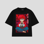 Playera streetwear premium de anime y gaming ExtraLife MX, corte boxy oversized drop shoulder heavyweight en color Deep Black y Off-White, moda urbana mexicana de culto.