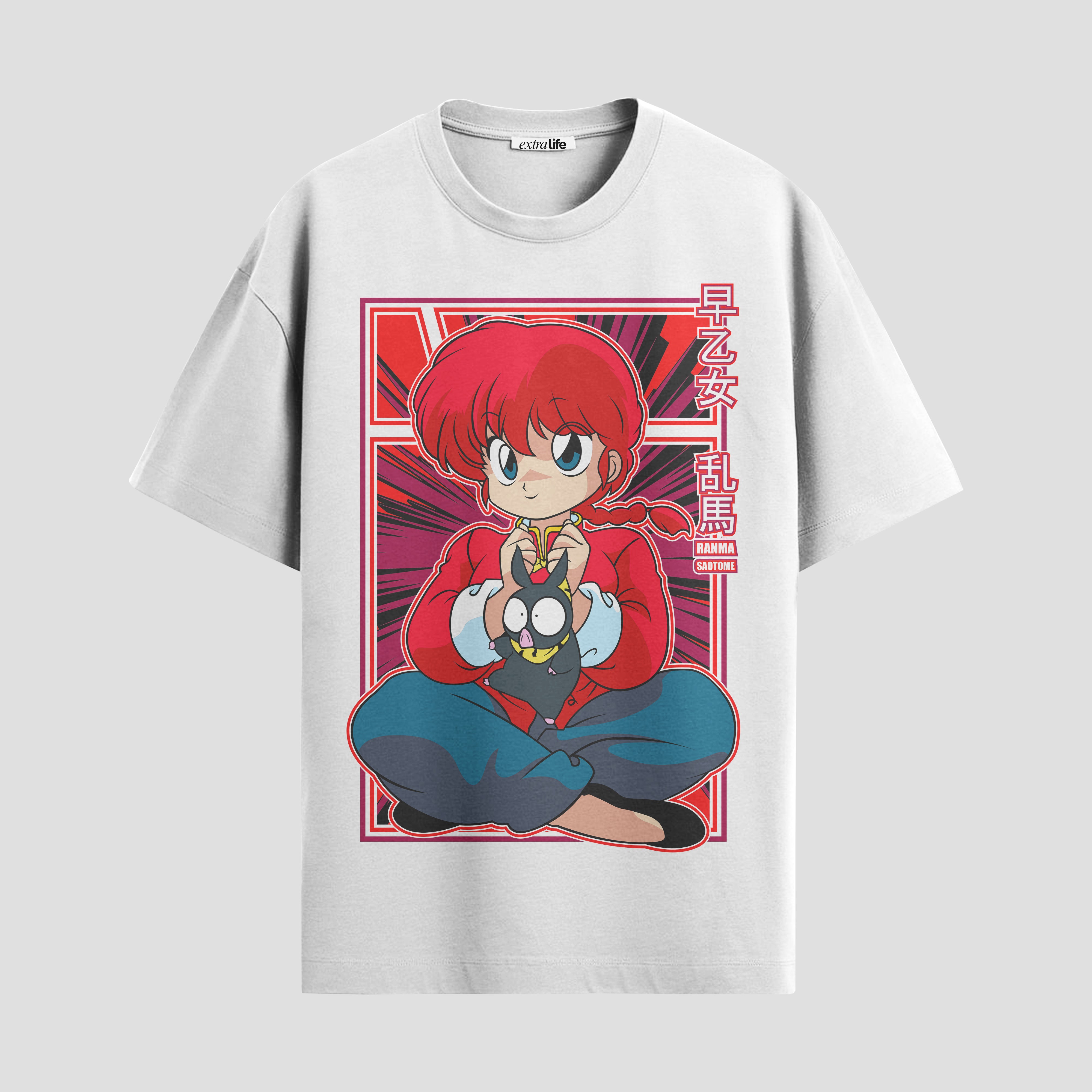 Playera urbana de anime y gaming ExtraLife MX, corte Standard Fit unisex ligero y transpirable en color Deep Black y Pure White, ropa de uso diario para gym y casual.