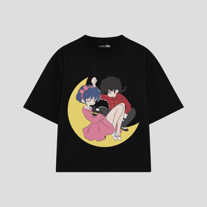 Playera streetwear premium de anime y gaming ExtraLife MX, corte boxy oversized drop shoulder heavyweight en color Deep Black y Off-White, moda urbana mexicana de culto.