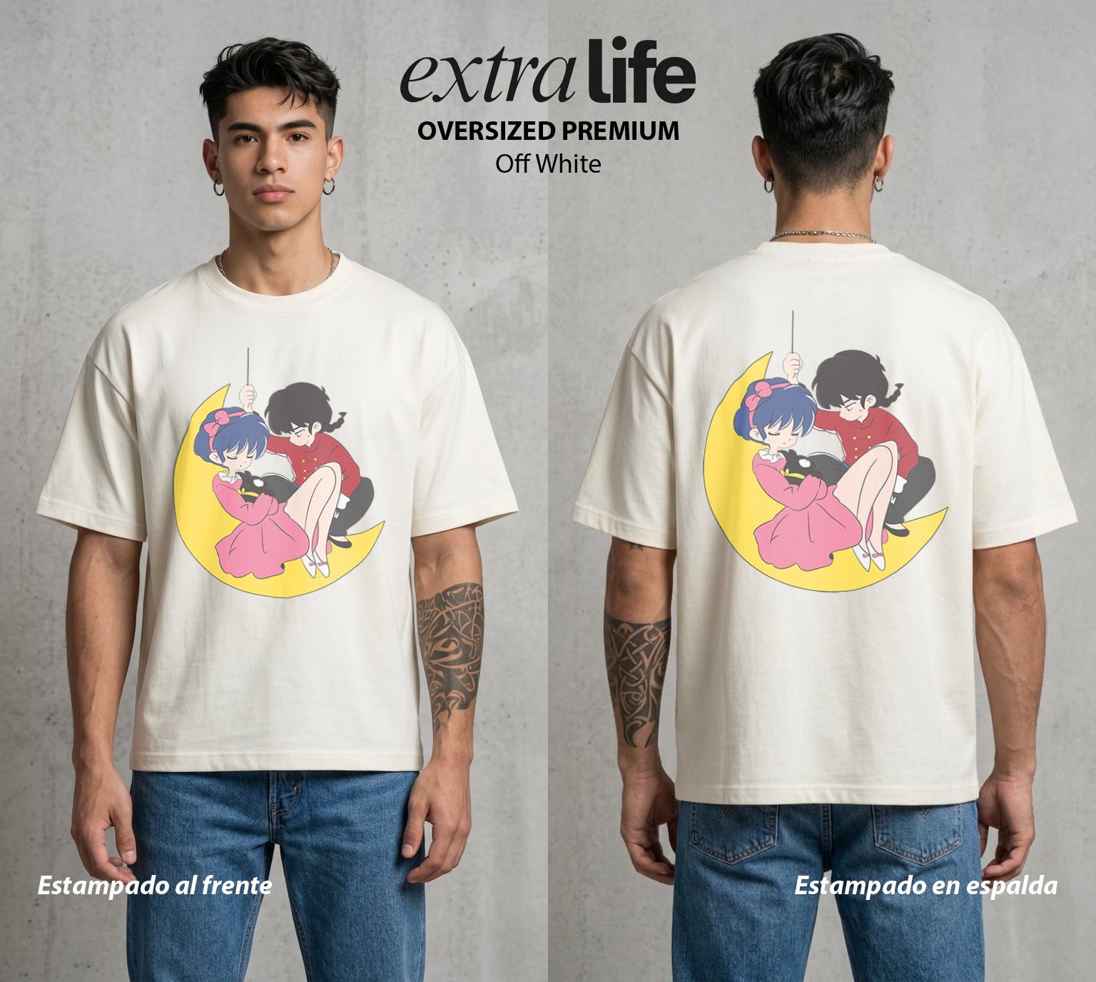 El Dojo del Caos | El Prometido Tsundere #03604 - Playera Oversized Premium | Off White - Foto en modelo