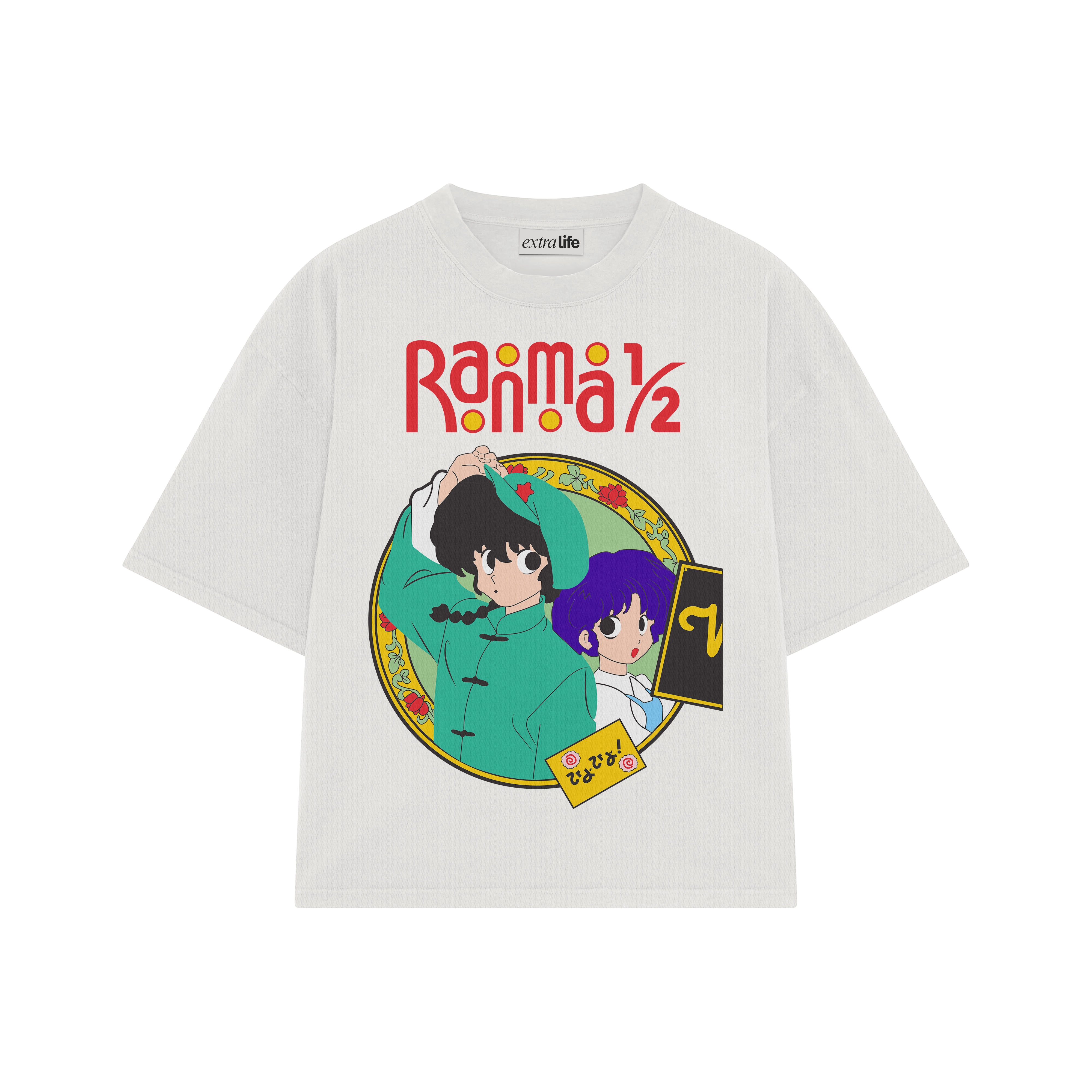 Playera streetwear premium de anime y gaming ExtraLife MX, corte boxy oversized drop shoulder heavyweight en color Deep Black y Off-White, moda urbana mexicana de culto.