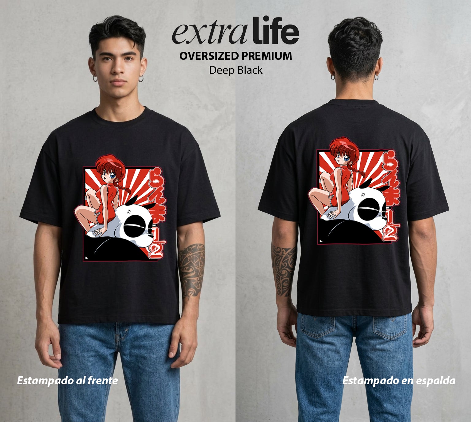 El Dojo del Caos | El Hijo y el Panda #03606 - Playera Oversized Premium | Deep Black - Foto en modelo