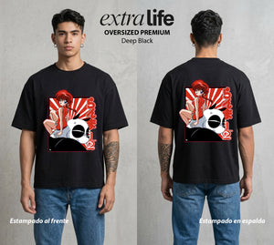 El Dojo del Caos | El Hijo y el Panda #03606 - Playera Oversized Premium | Deep Black - Foto en modelo
