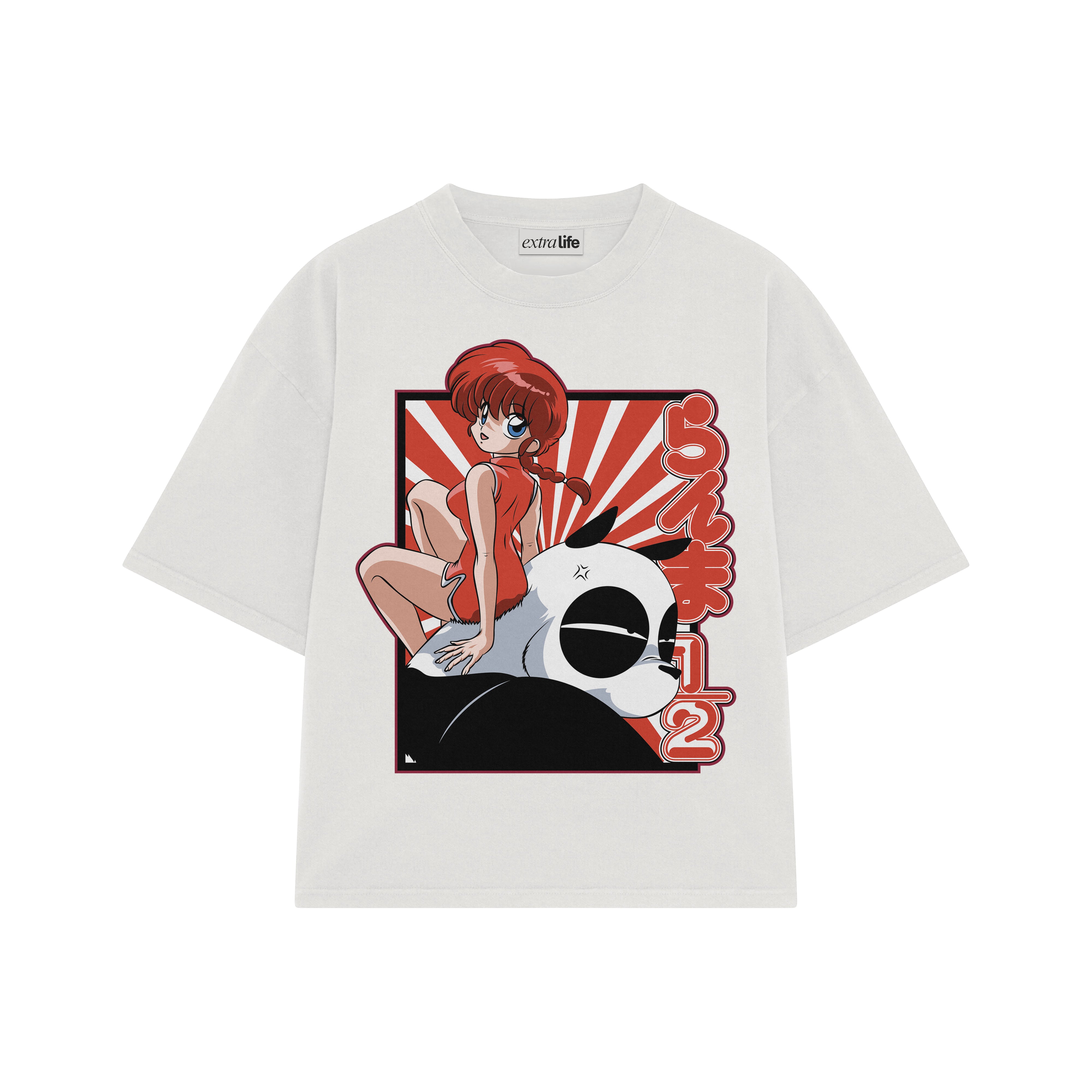 Playera streetwear premium de anime y gaming ExtraLife MX, corte boxy oversized drop shoulder heavyweight en color Deep Black y Off-White, moda urbana mexicana de culto.