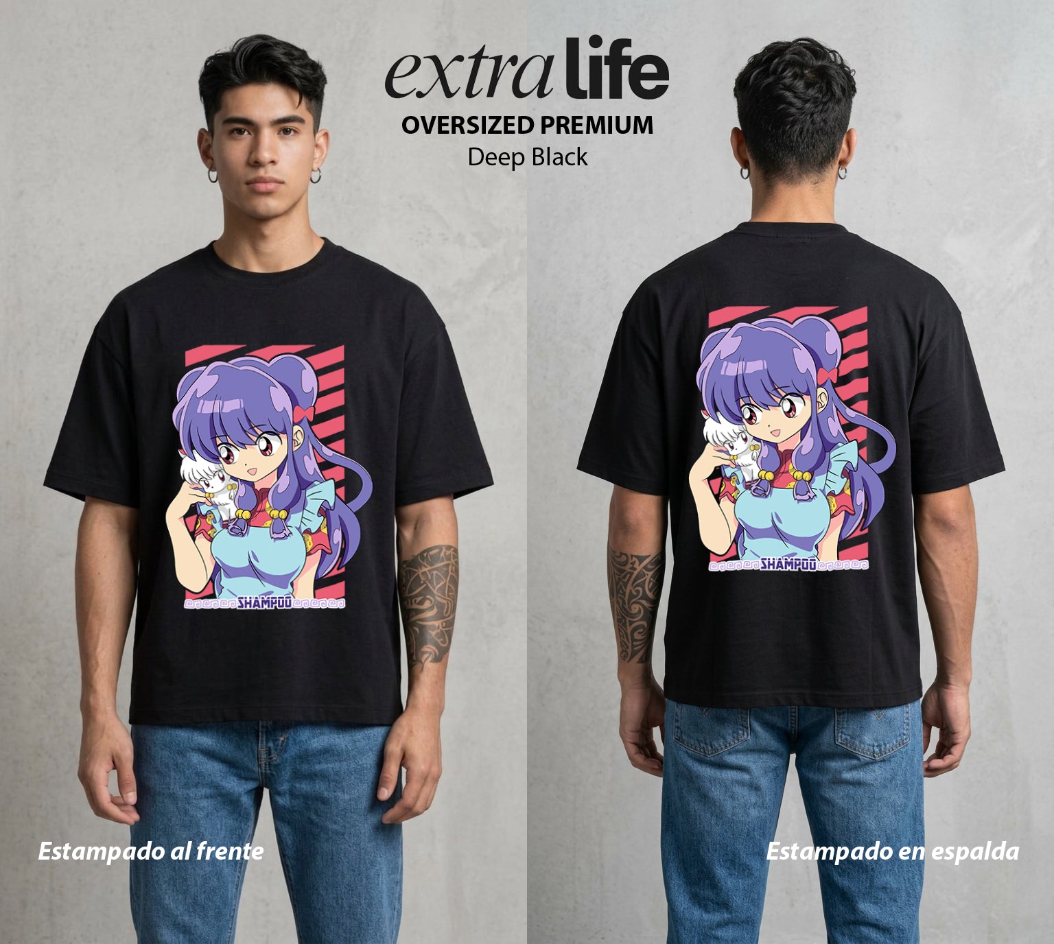 El Dojo del Caos | La China del Cafe #03609 - Playera Oversized Premium | Deep Black - Foto en modelo