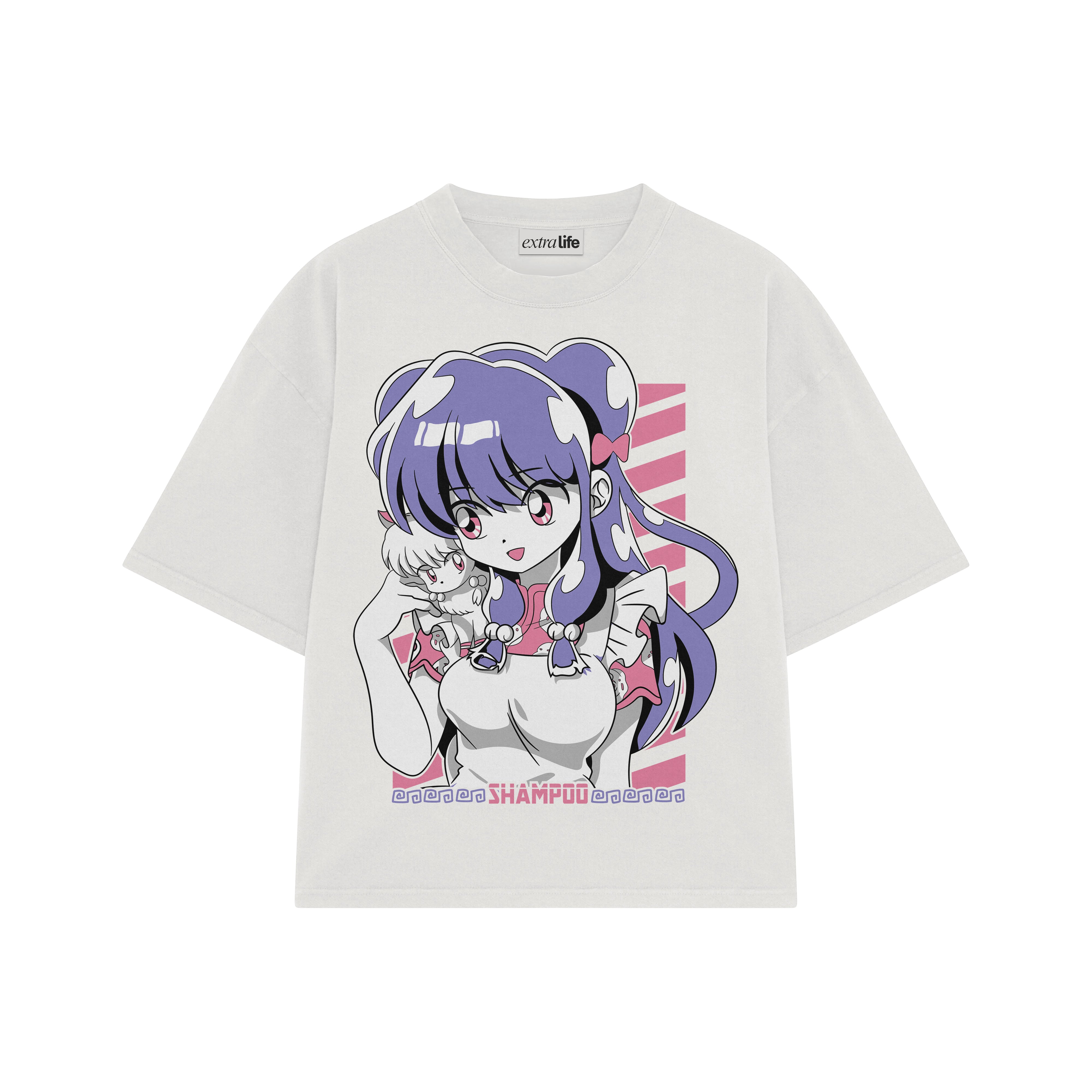 Playera streetwear premium de anime y gaming ExtraLife MX, corte boxy oversized drop shoulder heavyweight en color Deep Black y Off-White, moda urbana mexicana de culto.