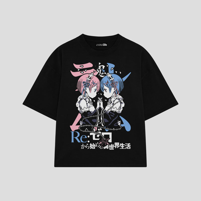 Playera streetwear premium de anime y gaming ExtraLife MX, corte boxy oversized drop shoulder heavyweight en color Deep Black y Off-White, moda urbana mexicana de culto.