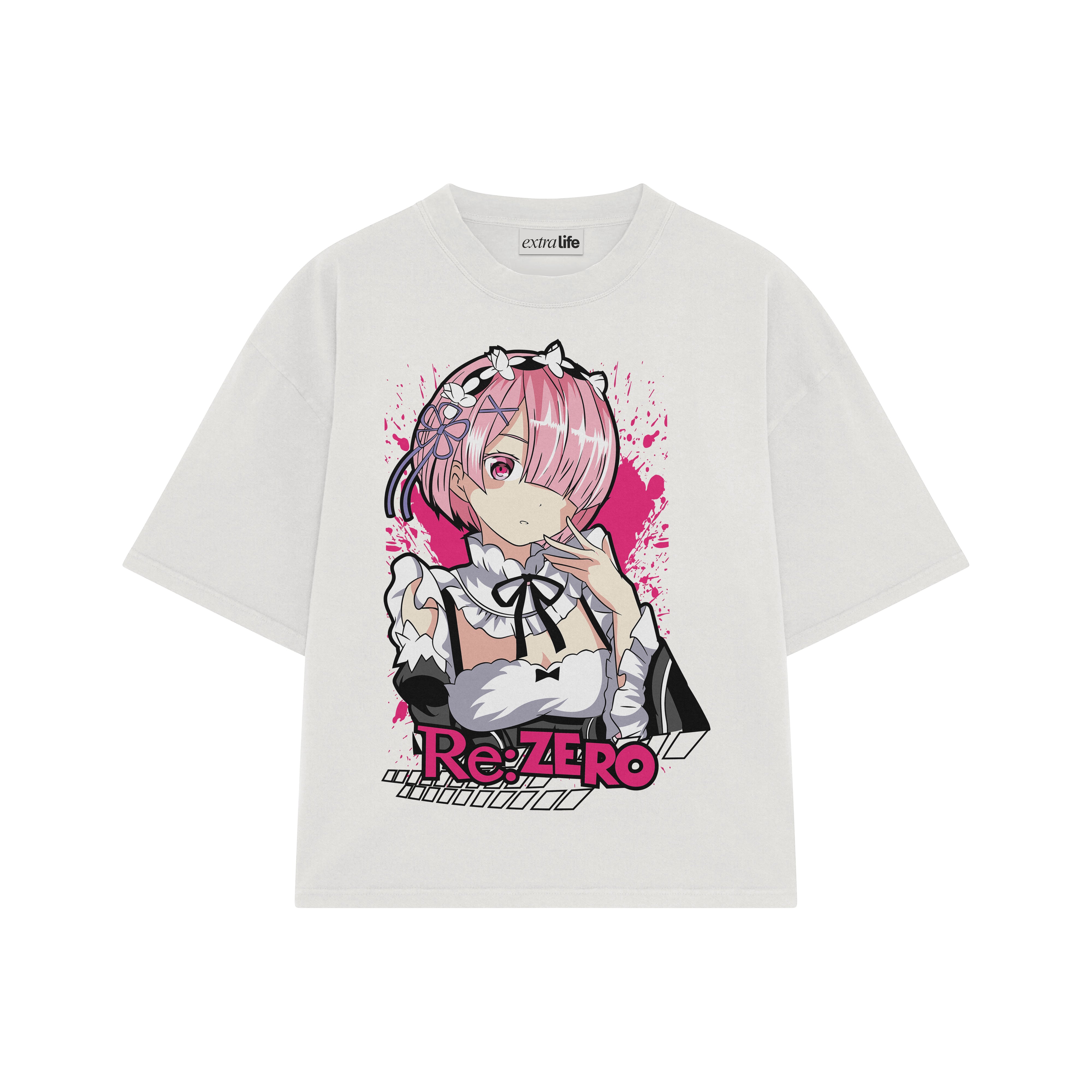 Playera streetwear premium de anime y gaming ExtraLife MX, corte boxy oversized drop shoulder heavyweight en color Deep Black y Off-White, moda urbana mexicana de culto.