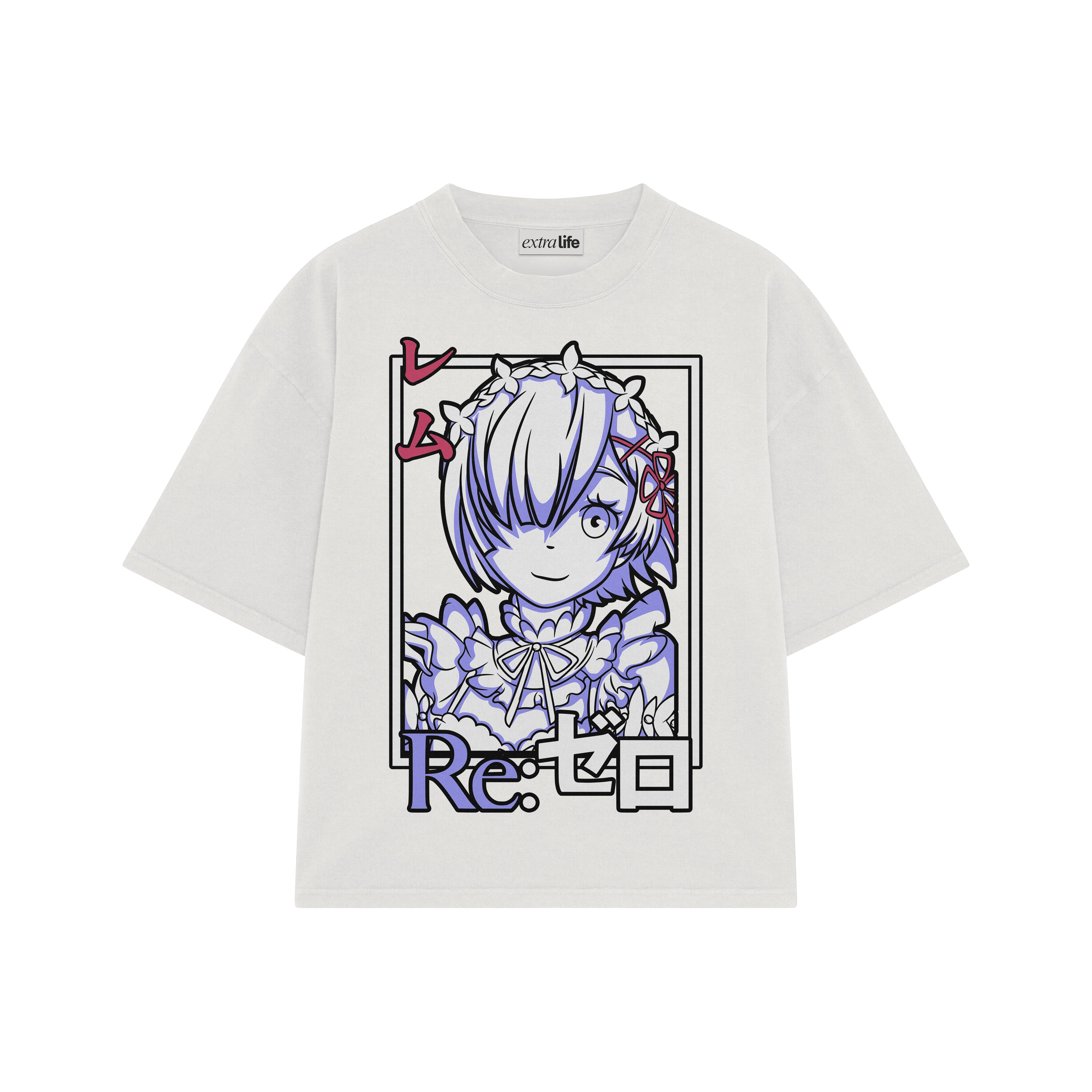 Playera streetwear premium de anime y gaming ExtraLife MX, corte boxy oversized drop shoulder heavyweight en color Deep Black y Off-White, moda urbana mexicana de culto.