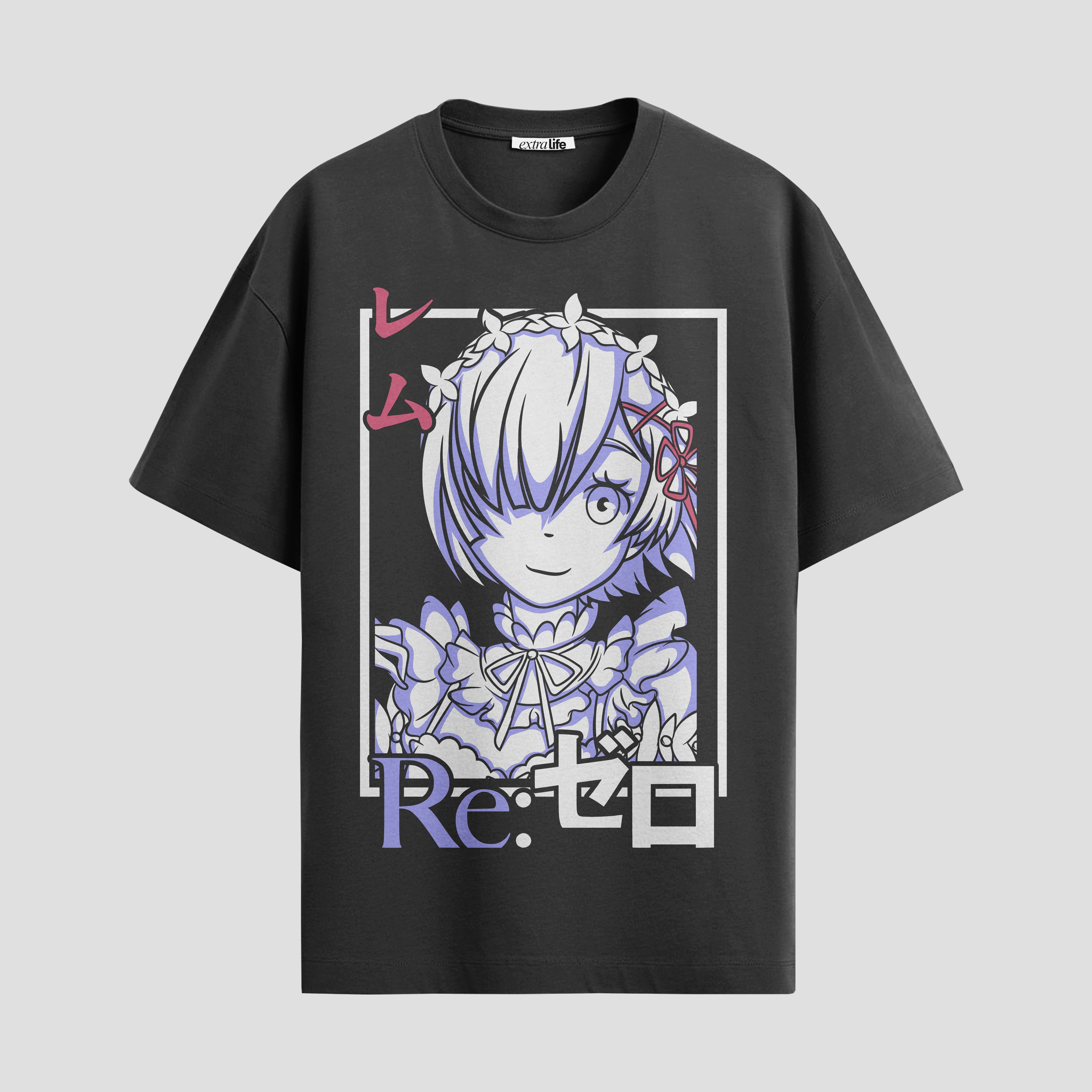 Playera urbana de anime y gaming ExtraLife MX, corte Standard Fit unisex ligero y transpirable en color Deep Black y Pure White, ropa de uso diario para gym y casual.