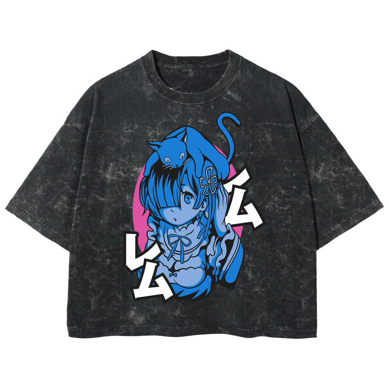 Playera streetwear premium de anime y gaming ExtraLife MX, corte boxy deluxe mineral wash heavyweight en color Acid Wash, moda urbana mexicana de culto.