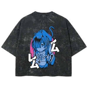 Playera streetwear premium de anime y gaming ExtraLife MX, corte boxy deluxe mineral wash heavyweight en color Acid Wash, moda urbana mexicana de culto.