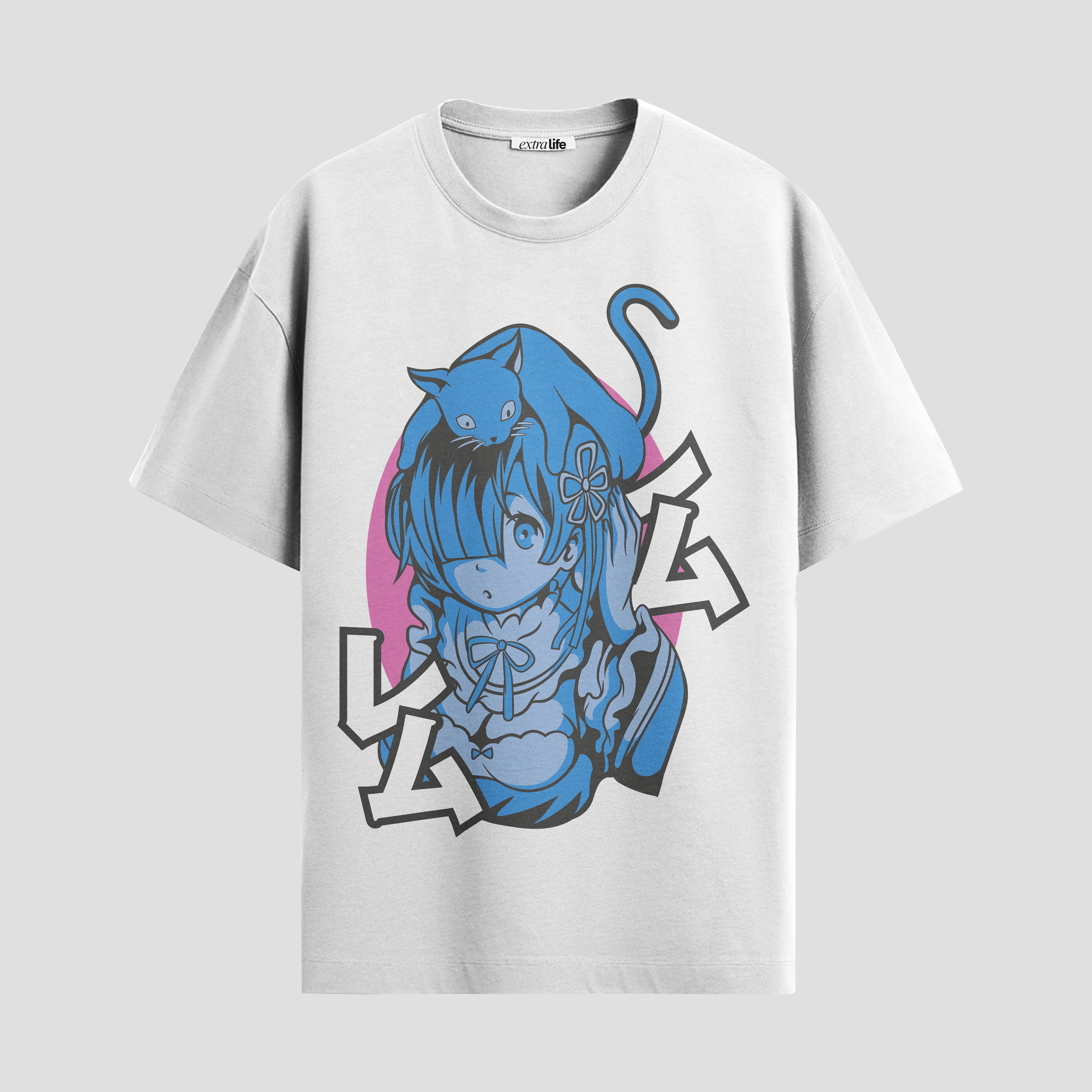 Playera urbana de anime y gaming ExtraLife MX, corte Standard Fit unisex ligero y transpirable en color Deep Black y Pure White, ropa de uso diario para gym y casual.