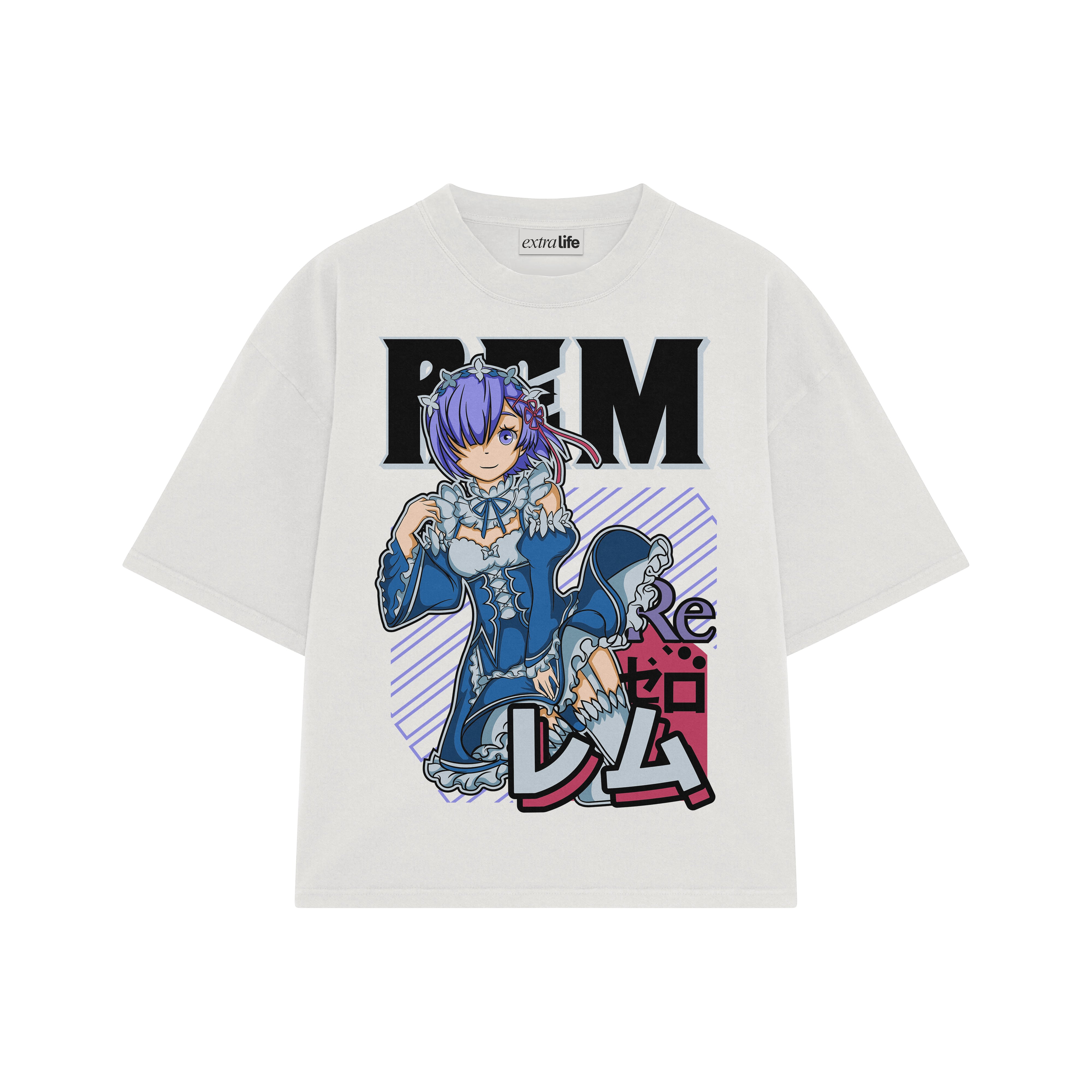 Playera streetwear premium de anime y gaming ExtraLife MX, corte boxy oversized drop shoulder heavyweight en color Deep Black y Off-White, moda urbana mexicana de culto.