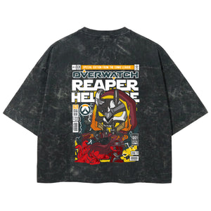 Playera streetwear premium de anime y gaming ExtraLife MX, corte boxy deluxe mineral wash heavyweight en color Acid Wash, moda urbana mexicana de culto.