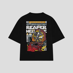 Playera streetwear premium de anime y gaming ExtraLife MX, corte boxy oversized drop shoulder heavyweight en color Deep Black y Off-White, moda urbana mexicana de culto.
