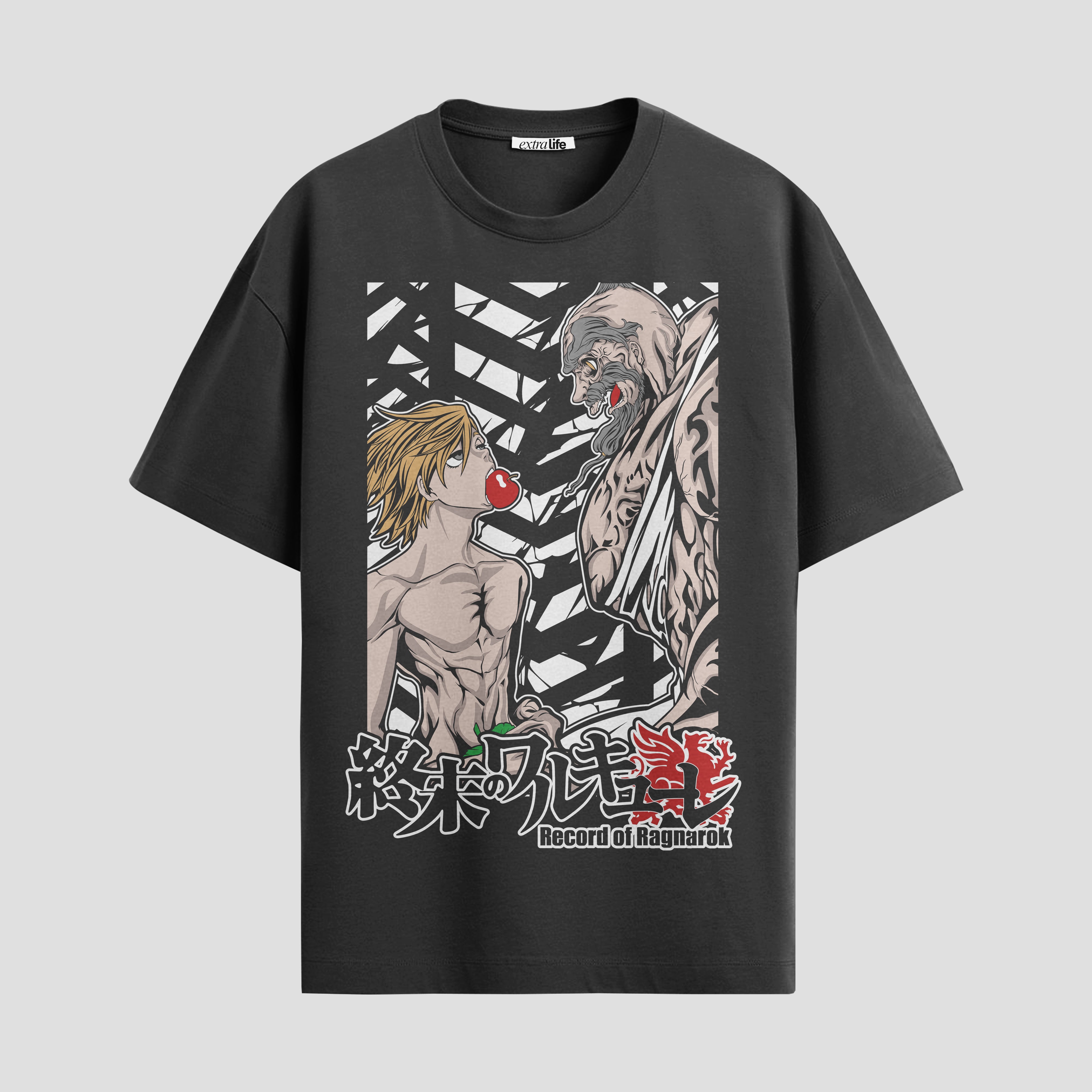 Playera urbana de anime y gaming ExtraLife MX, corte Standard Fit unisex ligero y transpirable en color Deep Black y Pure White, ropa de uso diario para gym y casual.