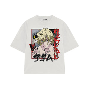 Playera streetwear premium de anime y gaming ExtraLife MX, corte boxy oversized drop shoulder heavyweight en color Deep Black y Off-White, moda urbana mexicana de culto.