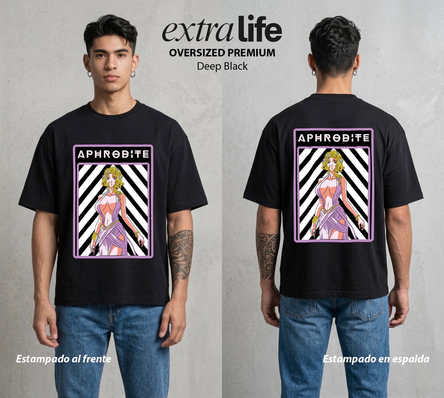 El Torneo de los Dioses | La Diosa del Amor #03625 - Playera Oversized Premium | Deep Black - Foto en modelo
