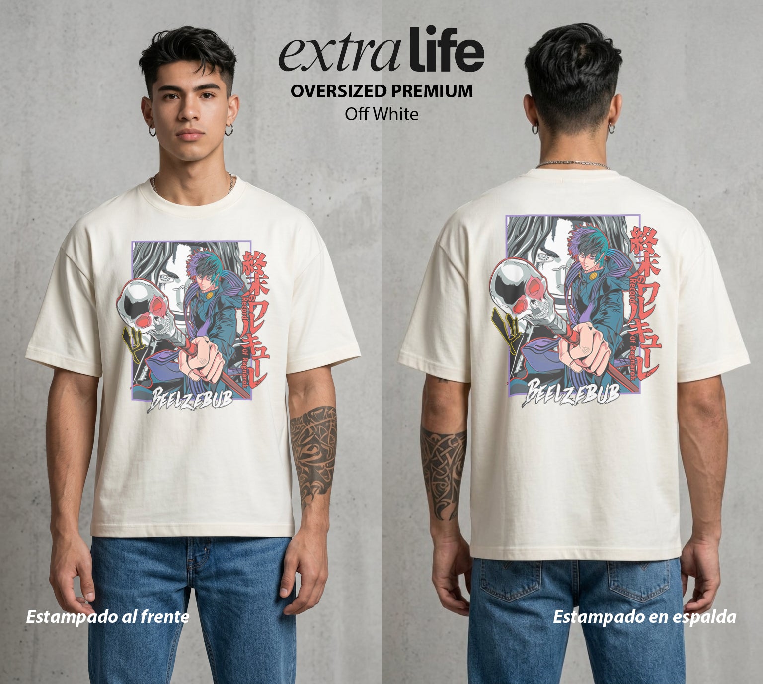 El Torneo de los Dioses | El Señor de las Moscas #03626 - Playera Oversized Premium | Off White - Foto en modelo