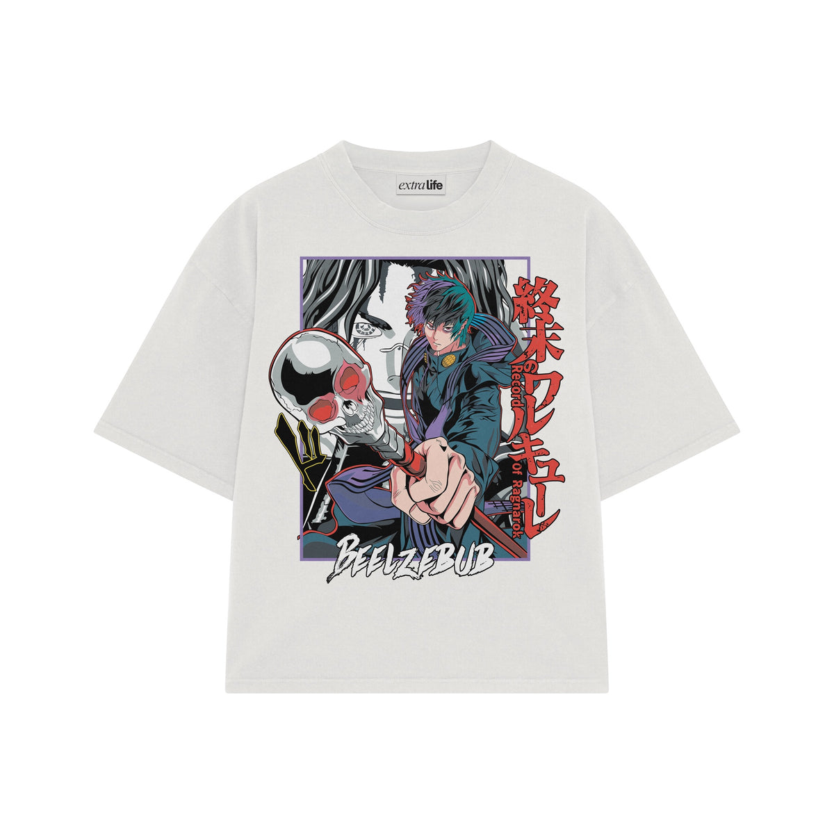 Playera streetwear premium de anime y gaming ExtraLife MX, corte oversized drop shoulder ligero y fresco en color Deep Black y Off-White, moda urbana mexicana de culto.