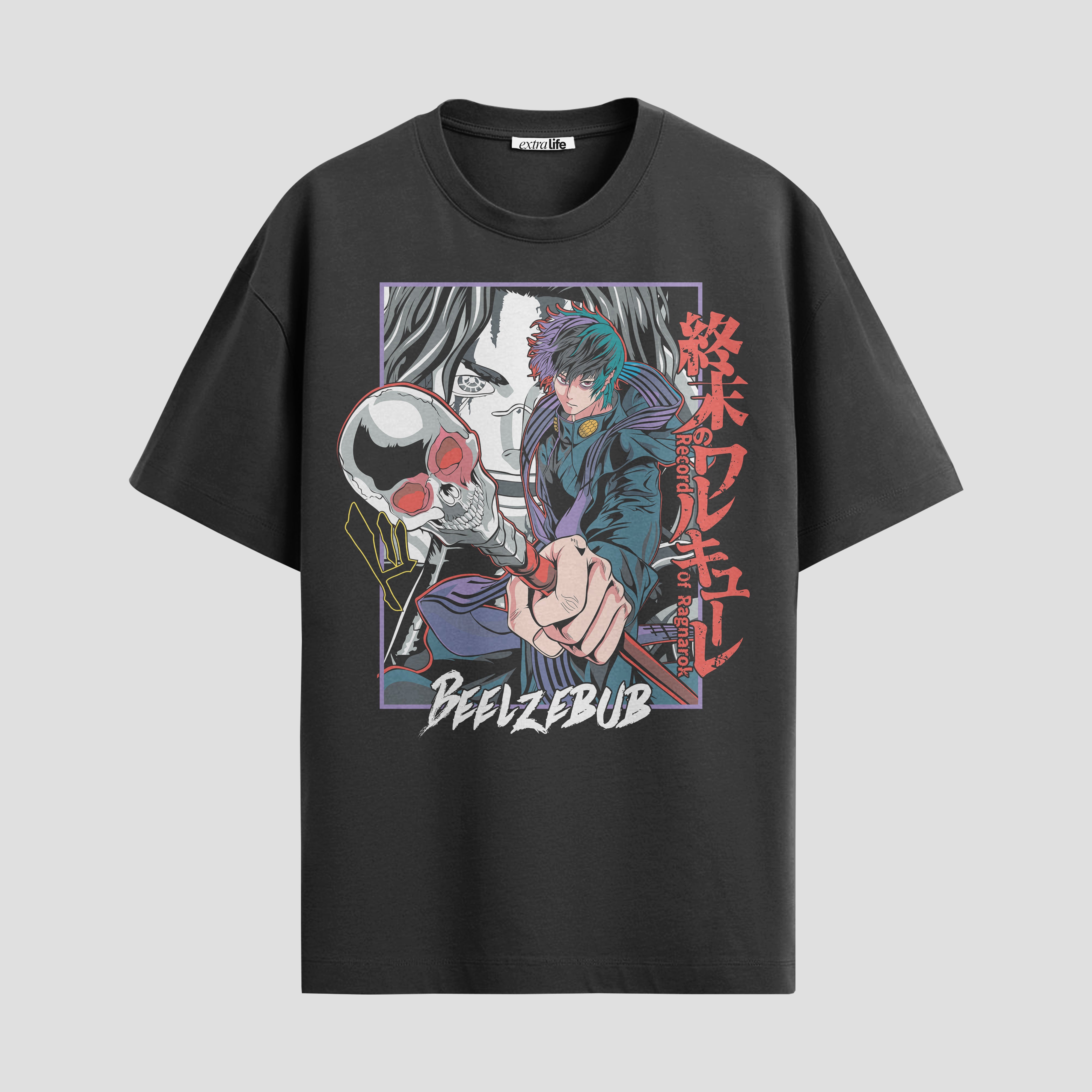 Playera urbana de anime y gaming ExtraLife MX, corte Standard Fit unisex ligero y transpirable en color Deep Black y Pure White, ropa de uso diario para gym y casual.