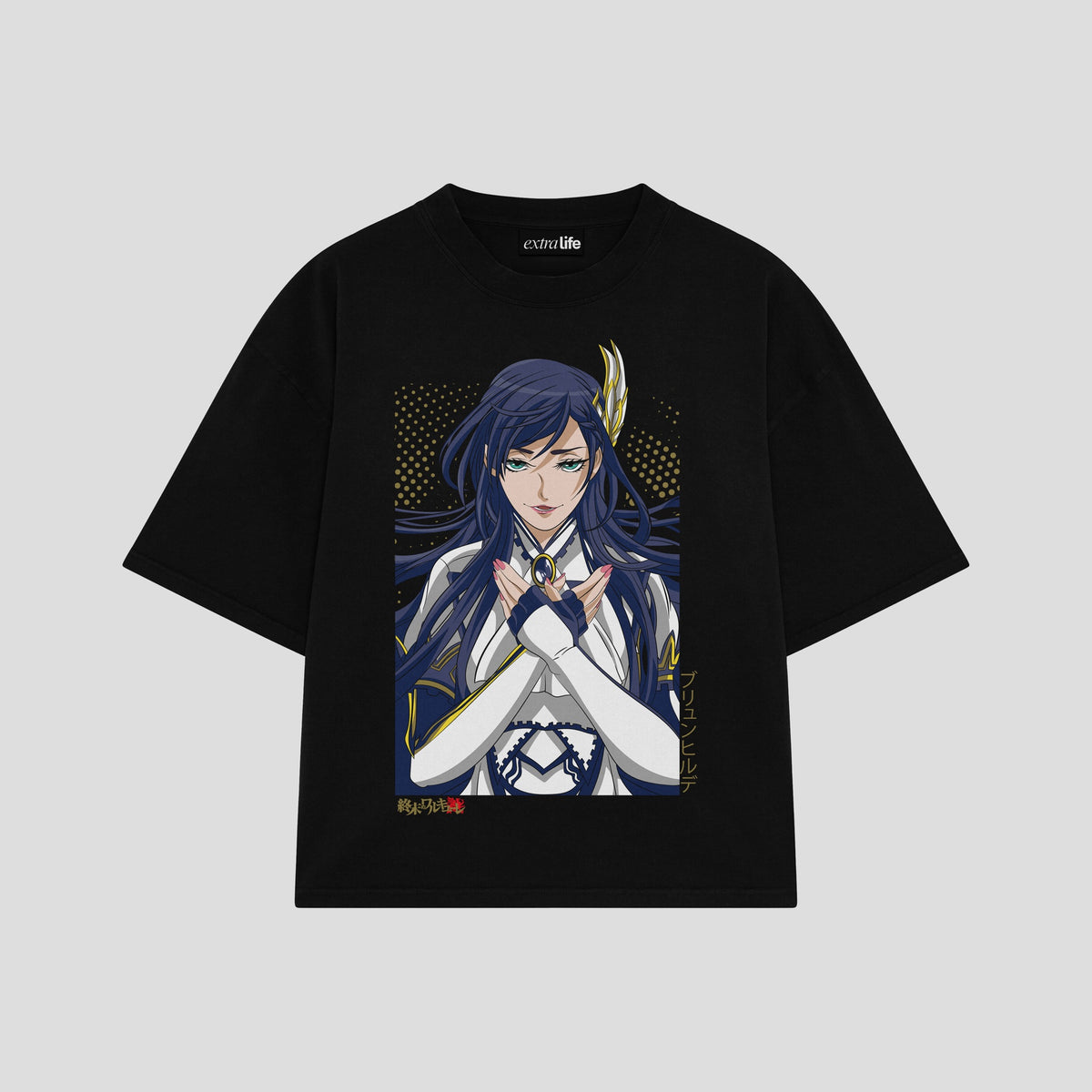 Playera streetwear premium de anime y gaming ExtraLife MX, corte oversized drop shoulder ligero y fresco en color Deep Black y Off-White, moda urbana mexicana de culto.