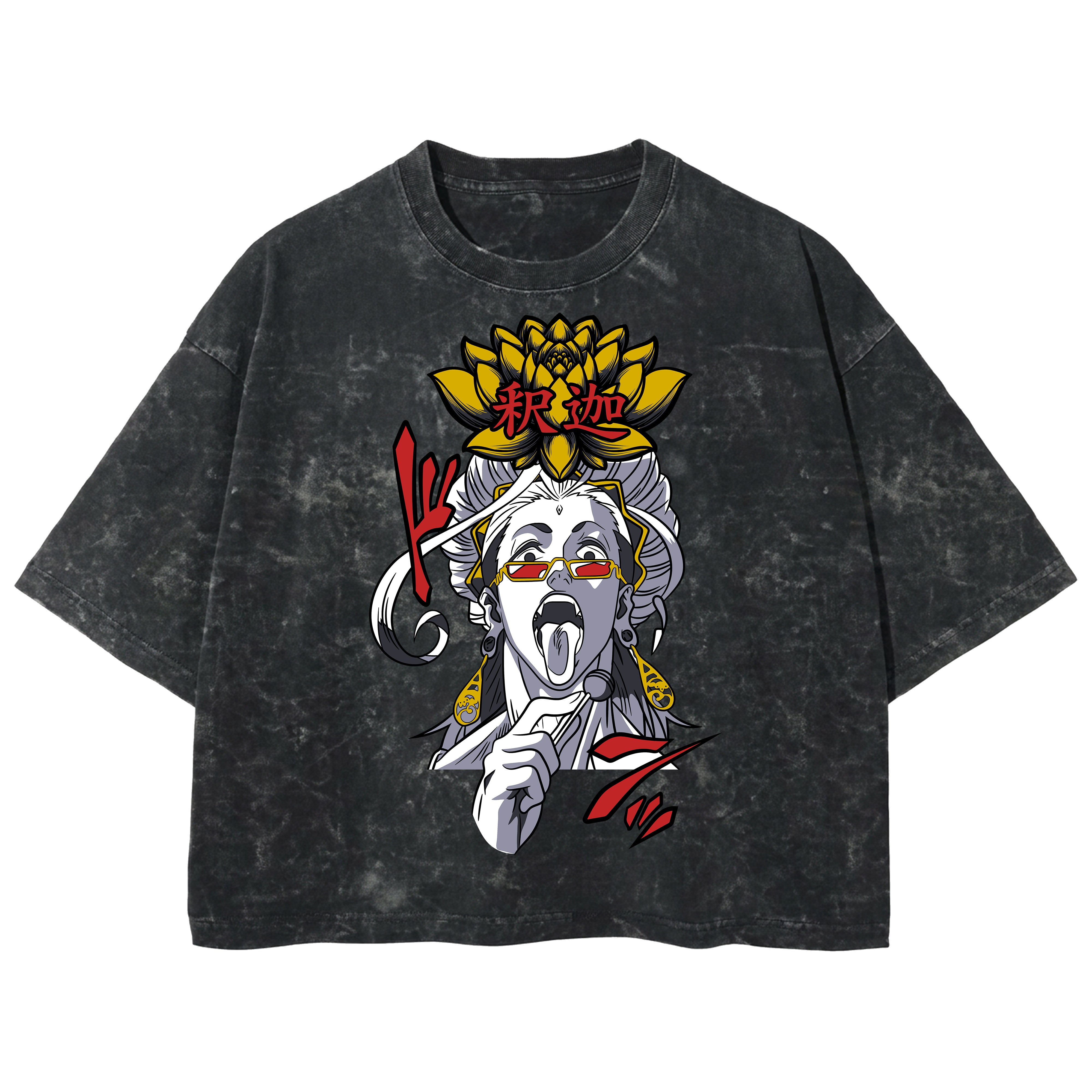 Playera streetwear premium de anime y gaming ExtraLife MX, corte boxy deluxe mineral wash heavyweight en color Acid Wash, moda urbana mexicana de culto.