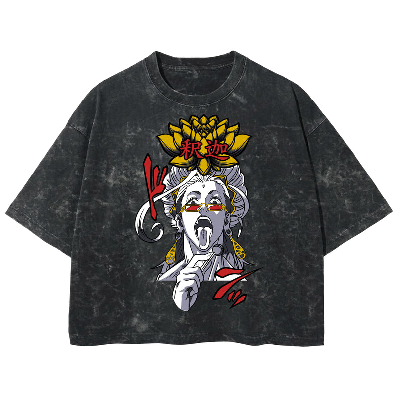 Playera streetwear premium de anime y gaming ExtraLife MX, corte boxy deluxe mineral wash heavyweight en color Acid Wash, moda urbana mexicana de culto.